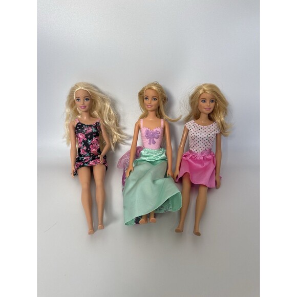 Lot of 3 Barbie Dolls Mattel Blonde w/ Dresses & Skirts Mixed Outfits Play/Parts - Picture 1 of 4